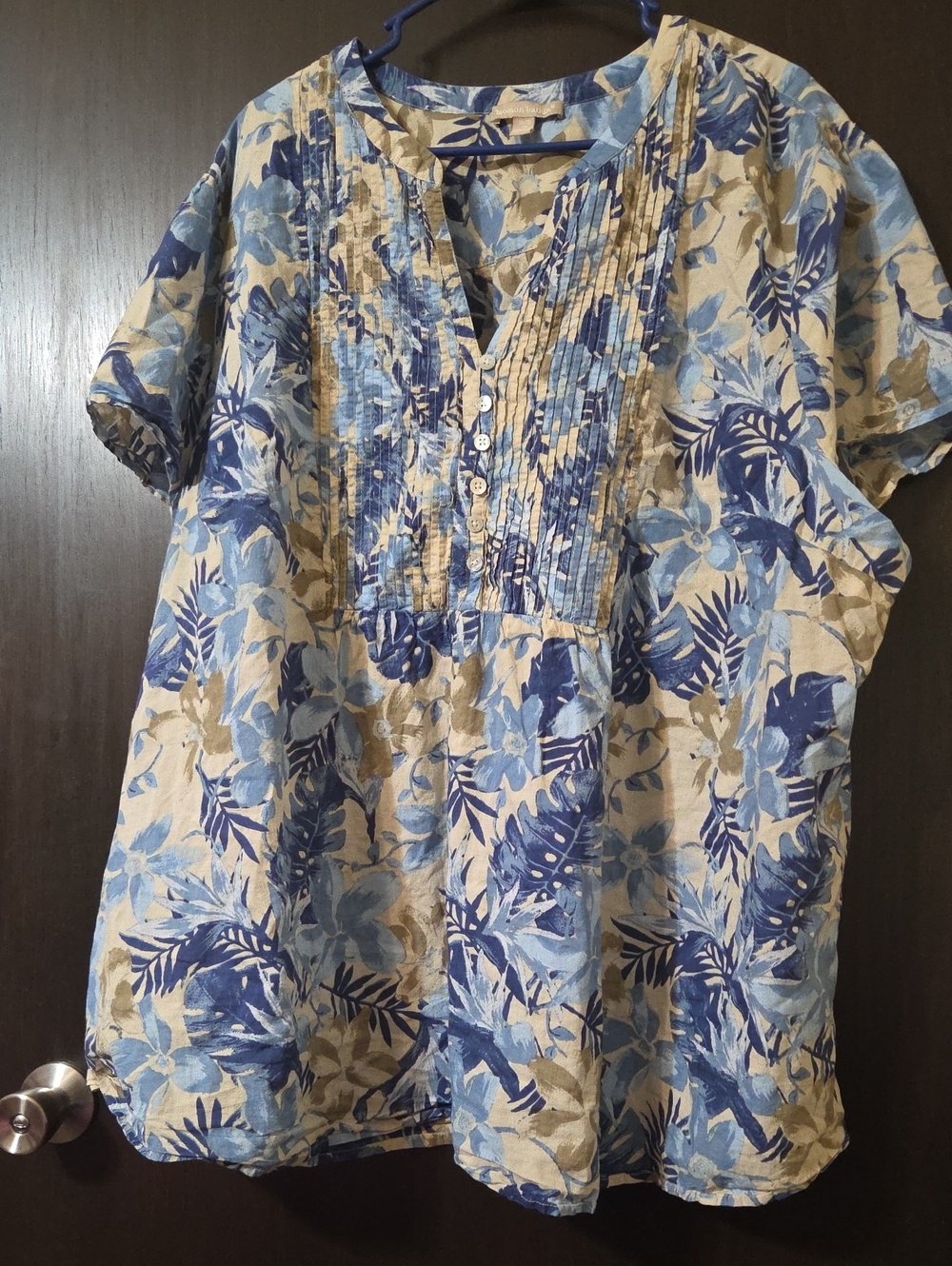Woman Within   top blue and cream 3X (30-32)
